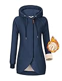 UMIPUBO Kapuzenpullover Hoodie Damen Fleecejacke Sweatjacke Herbst Winter Sweatshirt Lang Zipper Strickjacke mit Kapuze Langen Mantel Outwear Kapuzenjacke Mit Taschen(Marineblau,XXL)