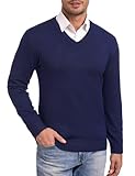 iClosam Pullover Herren Business Herrenpullover Basic Feinstrickpullover V Ausschnitt Männer Pulli Marineblau M