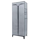 INTIRILIFE Faltschrank 68 x 45 x 175 cm in GRAU - Mit Reißverschluss Stoffschrank Kleiderschrank mit Kleiderstange, Fächern und Seitentasche - Camping Steckschrank Textil Garderobe