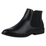 VAN HILL Damen Stiefeletten Lederoptik Chelsea Boots Blockabsatz Freizeit Schuhe Bequeme Kurzschaft-Stiefel Ankle Boots 610528 Schwarz PU 39