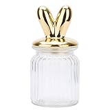 QianShi Keksdose aus Glas mit Hasenohren-Deckel, Oster-Süßigkeiten-Glas, Kaninchen, Apotheker, Lebensmittelaufbewahrungsbehälter, Küche, Tee, Kekse, Snacks, Hochzeit, Buffet, Schmuckbox