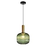 MZStech Moderner Kronleuchter, grünes Glas Pendelleuchte mit goldener Kupfer Pendelleuchte Hängelampe