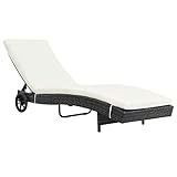 Xichuzi Sonnenliege mit Rollen und Auflage Poly Rattan Schwarz, Gartenliege, Liegestuhl, Sonnenstuhl, Sonneninsel Outdoor, Liegen, Gartenmöbel, Bäderliege, Relaxliege - 44454