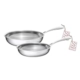 SANFELA 5-lagiges Bratpfannenset aus Edelstahl 2, inkl. 24 cm und 28 cm Edelstahlpfannen, spülmaschinen- und backofenfest, Induktionspfannen