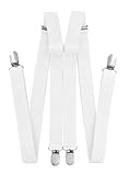 axy Hosenträger für Herren breit 2,5 cm in H-Form mit 4 Hosenträger Clips extra stark längenverstellbar (Weiss)