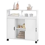 EUGAD Nischenschrank, Badezimmerschrank Badschrank auf Rollen, Badrollwagen mit Schiebetüren, Badezimmerregal mit offenen Fächern, Badmöbel, aus MDF, 70x71,5x20 cm, Weiß