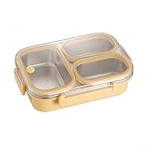3 Fächer Edelstahl Lunchbox Behälter für Outdoor und Büro, auslaufsicheres Design mit abnehmbarem Tablett, spülmaschinenfest für bequemes Verpacken von Mahlzeiten (Gelb)