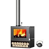 Kaminofen mit Schamottsteinen, Holzofen mit Schamottsteinen mit Sichtfenster Holz Kamin, Multifunktionaler Moderner Herd Für Die Erwärmung des Wohnzimmers