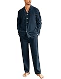 Ekouaer Schlafanzug Herren Lang Pyjama Baumwolle Zweiteiliger Nachtwäsche Langarm Loungewear Winter Männer Knopfleiste, Navyblau, L