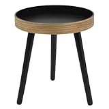 Holz Beistelltisch mit runder Tischplatte schwarz Natur – ca. Ø 38 cm – Deko Sofa Tisch – kompakt modern – Wohnzimmer Ablagetisch