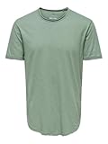 Herren O&S Rundhals T-Shirt Langes Einfarbiges Kurzarm Shirt Basic Shortsleeve aus Baumwolle ONSBENNE, Farben:Pastell-Grün, Größe:L