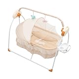 Eieblek Elektrischer Baby-Bassinet, Zusammenklappbar Tragbar Baby-Wiege-Schaukel, Automatik Babyschaukel mit Fernsteuerter, 5 Gänge Swing, für 0-25Kg, 0 Und 18 Monaten (Khaki)