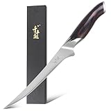QIANFENGSHENG Filetiermesser 20cm, Scharfes Ausbeinmesser, VG-10 Superstahl zum Schneiden von Fleisch und Hühnchen, Profi Küchen-Fischmesser mit Flexibler Klinge und Ergonomischem Holzgriff
