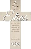 clippondi® Taufkreuz Holz Personalisiert mit Namen & Datum - Geschenk zur Taufe Junge & Mädchen - Handgefertigt aus Pappelholz - Taufgeschenk mit Taufspruch & Symbol - 3D Design (weiß)