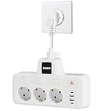 Steckdosenadapter 3fach, Mehrfachsteckdose mit USB, Steckdosenleiste 3-Fach mit 2 USB-A & 2 Typ-C, Mehrfachstecker für Büro, Zuhause, Reisen