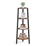 VASAGLE Eckregal, Bücherregal mit 4 Ebenen, Leiterregal, Aufbewahrungsregal, Pflanzenregal für Wohnzimmer, Industrial-Design, mit Stahlrahmen, vintagebraun-schwarz LLS34X
