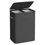 SONGMICS Wäschekorb, 170 L Wäschesammler 2 Fächer, Wäschesortierer, leichter Aufbau, mit Deckel und Griffen, herausnehmbarer Wäschesack, 56 x 40 x 75 cm, tintenschwarz LCB813B01