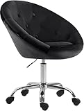 CLP Arbeitshocker höhenverstellbar mit Lehne und Rollen London, Arbeitsstuhl gepolstert Samtbezug, Kosmetikstuhl mit Metallgestell 360° drehbar, Farbe:schwarz