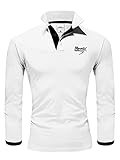 REPUBLIX Herren Poloshirt Basic Kontrast Stickerei Kragen Langarm Polohemd T-Shirt R-0057 Weiß/Schwarz M