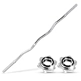 wuuhoo® Langhantelstange Henry - 180cm / 150 cm / 120 cm Hantelstange 25mm, Stahl verchromte Hantel mit Sternverschluss - 120cm Curl Stange Silber