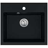 SINK QUALITY Küchen Spülbecken Granit 56 x 51 cm - Einbauspüle für 60er Unterschrank - Küchenspüle mit Siphon - Waschbecken Küche Schwarz - Spülbecken Granit 60 cm Unterschränk
