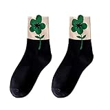 MOGSA Socken Damen Baumwolle Socken Niedlich Herbst Frauen Socken Schöne Tier Frauen Panda Bär Schwein Giraffe Cartoon Socken - Schwarz Grün Blume, Einheitsgröße