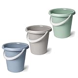 Livinja Haushaltseimer 3er Set mit Ausguss, 12L Volumen, H 28cm, Ø 30cm, Pastell Blau-Grün-Sand, Robuster Kunststoff Putzeimer, Ergonomischer Griff, Leicht stapelbar