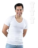 SKIPPER 3er Pack Herren T-Shirt mit tiefem V-Ausschnitt I Stretch Basic T-Shirts in Weiß I Unterziehshirt aus 95% Baumwolle & 5% Elasthan Business Unterhemd Herren I Oeko-TEX Zertifiziert I L