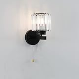 Lampe, Wandleuchten für den Innenbereich, moderne Wandlampen mit Kristall-Wandlampe, Nachttischlampe, Schlafzimmer, Wohnzimmer, Dachboden bis Treppe, E27, schwarze Lampe
