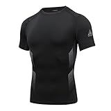 AMZSPORT Herren Kompressionsshirt Funktionsunterwäsche Kurzarm Schnelltrocknendes Funktionsshirt Laufshirt, Schwarz, L