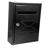 NUOBESTY Wand Montage Briefkasten aus Metall Vintage Postkasten mit Schloss Wetterfester Außenbriefkasten für Haus und Garten Robust und Langlebig Schwarz Wand postbox