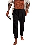 NANAMEEI Leinenhose Herren Lang Sommer Loose Fit Casual Strandhose Regular Fit Schwarz L