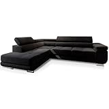 Masseno Ecksofa Selva L-S mit Schlaffunktion L-Form, Sofa mit Bettkasten, Wohnzimmersofa, Couch, Soffa, Bettsofa, Couchgarnitur- Schwarz, Monolith 95