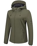 Outdoor Ventures Jacke Damen Wasserdichte Atmungsaktiv Softshelljacke - Übergangsjacke Winddichte Regenjacke Funktionsjacke mit Kapuze Oliv-grün XL