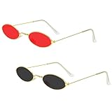 AUYAO Vintage Metall Party Brille Damen Kleine Ovale 2PC Mode Hippie-Brille Herren Neon Partybrillen Set Retro-Hip-Hop-Brille Kleine Rahmen Erwachsene Sonnenbrille für Kostüm Foto Requisiten (A-Oval)