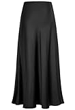 Genfien Röcke Damen Midi-Länge Elegant Röck Hohe Taille Damen Satin Röcke Mit Reißverschluss Midirock Versteckter Gummizug in der Taille Einfarbig
