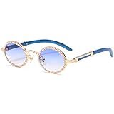 LIGOES Ovale Kristall Sonnenbrille mit Diamant Strass Metall Sonnenbrille UV400 Shaders Unisex Brille (gold with blue)