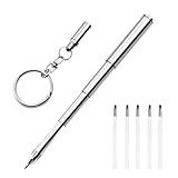OPVYAEU Mini Schlüsselanhänger Stift mit 5 Ersatzminen, mini kugelschreiber, Edelstahl Teleskop Kugelschreiber Leichte Metall Einziehbare Füllfederhalter Hosentasche Schlüsselbund Kugelschreiber