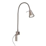 BRILONER - LED Leselampe mit Schalter am Gehäuse, schwenkbar, GU10 4,7W, 400lm, warmweißes Licht, Wandleuchte Innen, Wandlampe, Bettlampe, Lampe Bett, Leselicht, Nachttischlampe, 40,3 cm, Matt-Nickel