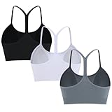 ANGOOL Sport BH Damen ohne Bügel Racerback Spaghetti Träger Sport Bustier Damen Gepolstert Seamless Y-Rücken Abnehmbare Cup für Low-Impact Training, Schwarz+Grau+Weiß, M