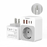 TESSAN USA Adapter Steckdose, 5 in 1 Reiseadapter USA mit 2 USB C und 2 USB A, Kleines klappbares Design, 1875W Adapter Deutschland Stecker, 20W Schnellladung, Reisestecker Typ B für Kanada