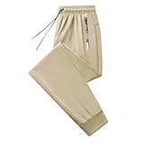 DBMZV Herren Hose Lang Leicht Sommerhose lockere Eisseidehose Atmungsaktiv Freizeithose Outdoor Sporthose Langhose Elastische Taille Strandhose mit Kordelzug und Taschen Freizeit Sweatpants