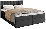 BROMARKT Boxspringbett mit Bonell Matratze Härtegrad H3 160x200cm Polsterbett mit Bettkasten Doppelbett mit Topper gepolsterte Kopfstütze Bett für Schlafzimmer Denver Dunkelgrau