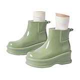 Kurze Gummistiefel Damen, wasserdichte Regenschuhe Leichte Mit Absatz Regen Stiefeletten rutschfeste Gartenschuhe Boots Regenstiefel Für Dicke Waden, Grün, 39