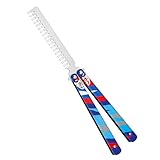 Schmetterlingskamm, Edelstahl, zusammenklappbar, 3D-Farbdruck, taktischer Schmetterlings-offenes Muster, Trainer für Sport, Outdoor, Blau