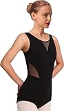 Mulnall Tanztrikot für Frauen Tank Mesh Tanzbekleidung, Panel Mesh, Brustfutter Gymnastikanzug Trikot Leotard(23606-06-M)