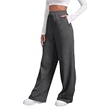 Sweathose für Damen, weites Bein, elastische Taille, Hose mit Taschen, einfarbig, bequem, Baggy, Kordelzug, athletische Jogginghose, Wandern, Laufen, Sweathose, Dunkelgrau, M