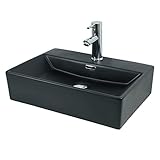 LuxeBath Waschbecken zur Wandmontage oder als Aufsatzwaschbecken mit Hahnloch, 51 x 36 x 13 cm, aus Keramik, Schwarz matt, Hängewaschbecken Waschtisch Aufsatzbecken Handwaschbecken Waschschale Becken