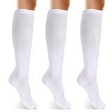 3 Paar Kniestrümpfe Lässige Cheerleader Kostüm Kniestrümpfe Feste Strickstrümpfe kniehohe Sportsocken für Damen, blickdichte Kniestrümpfe aus Baumwolle lange weiße Socken hohe Socken für Damen