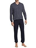 Schiesser Herren Lang Mit Bündchen - Nightwear Set Zweiteiliger Schlafanzug, Dunkelblau_159618, 56 EU
